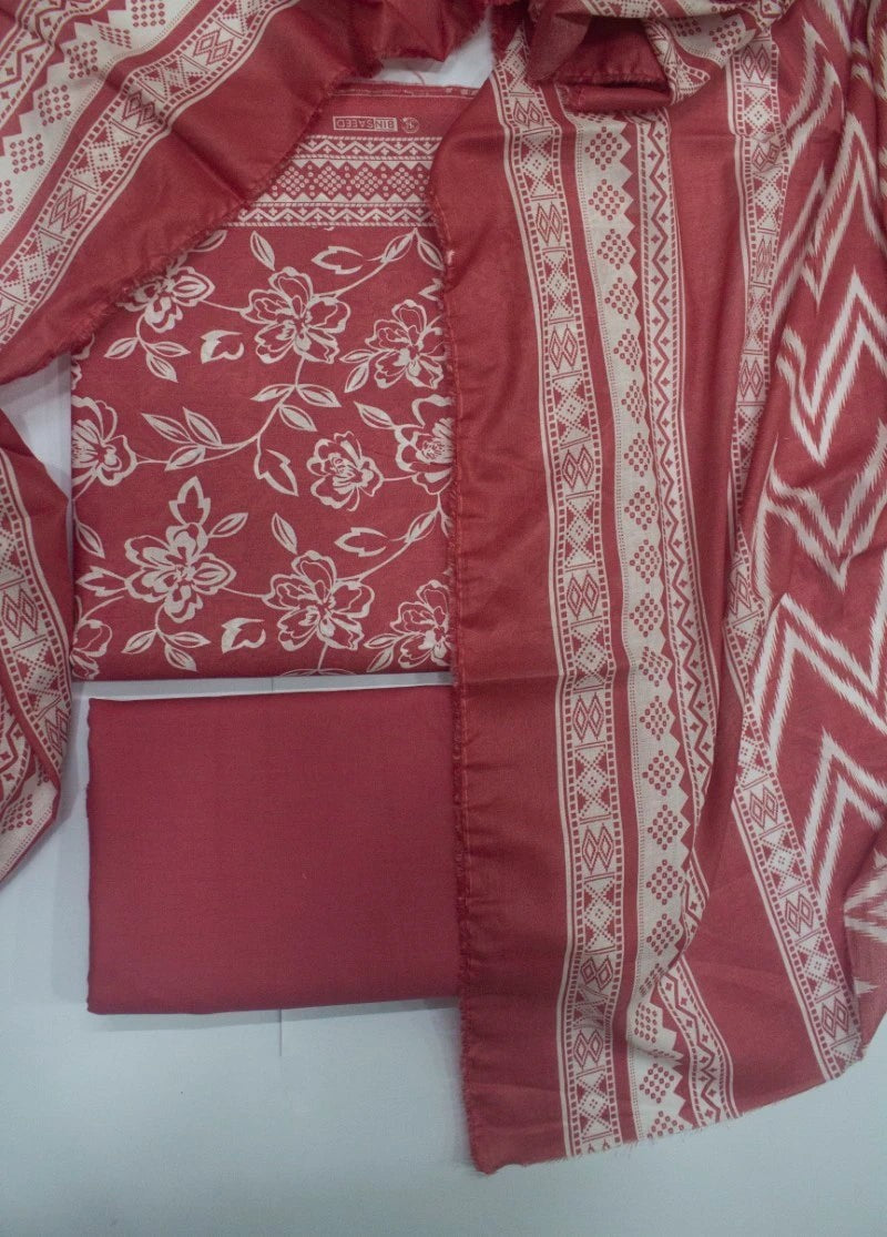 3 Piece Cotton Digital Printed Rust Color Unstitched Suit