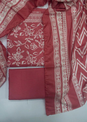3 Piece Cotton Digital Printed Rust Color Unstitched Suit