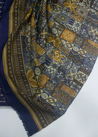 3 Piece Digital Printed Navy Blue Color Unstitched Suit