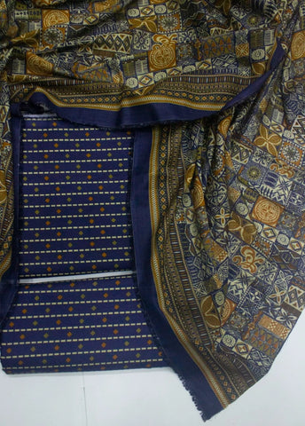 3 Piece Digital Printed Navy Blue Color Unstitched Suit
