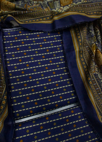 3 Piece Digital Printed Navy Blue Color Unstitched Suit