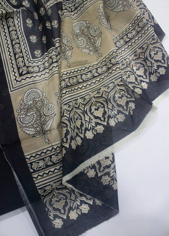 3 Piece Digital Printed Black Color Unstitched Suit