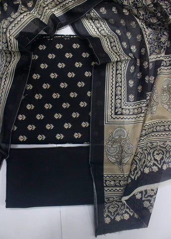 3 Piece Digital Printed Black Color Unstitched Suit