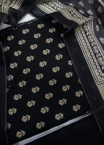 3 Piece Digital Printed Black Color Unstitched Suit