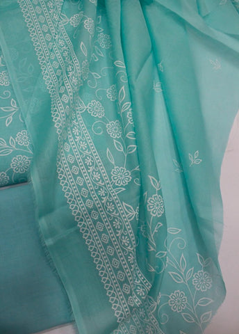 3 Piece Digital Printed Turquoise Color Unstitched Suit