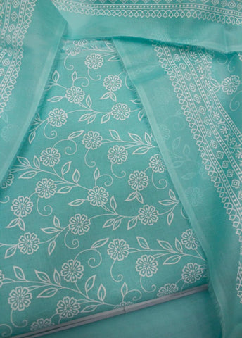 3 Piece Digital Printed Turquoise Color Unstitched Suit