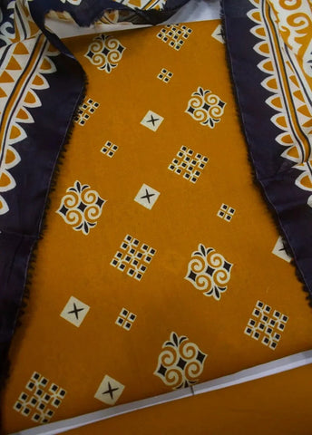 3 Piece Digital Printed Orange Color Unstitched Suit