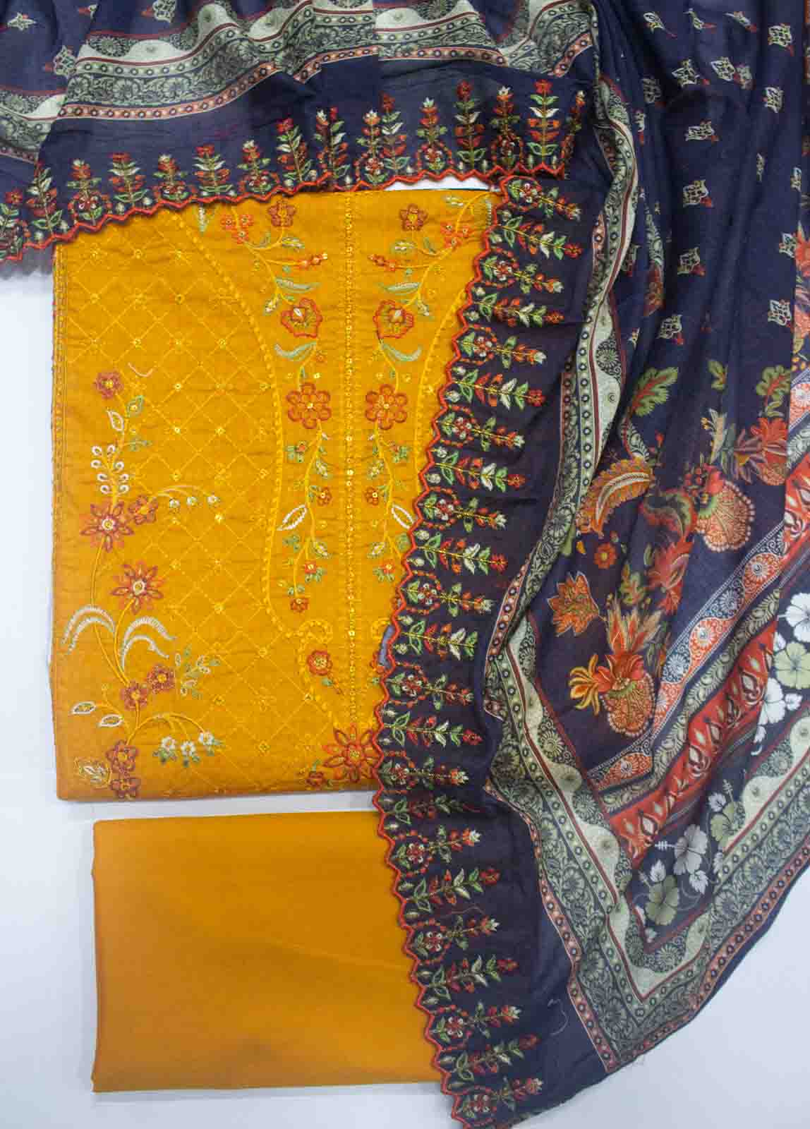 EMB-494-3 Cotton Embroidered UnStitched Suit