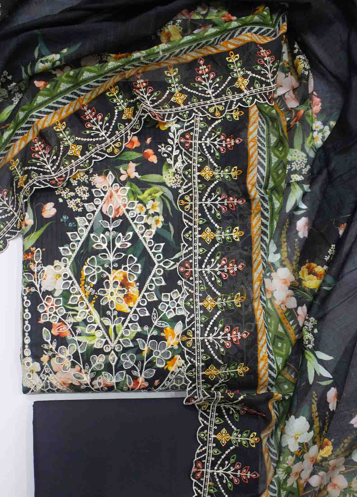 Bin Saeed Fabric - EMBC-0019- 3 Piece Lawn Embroidered UnStitched Suit