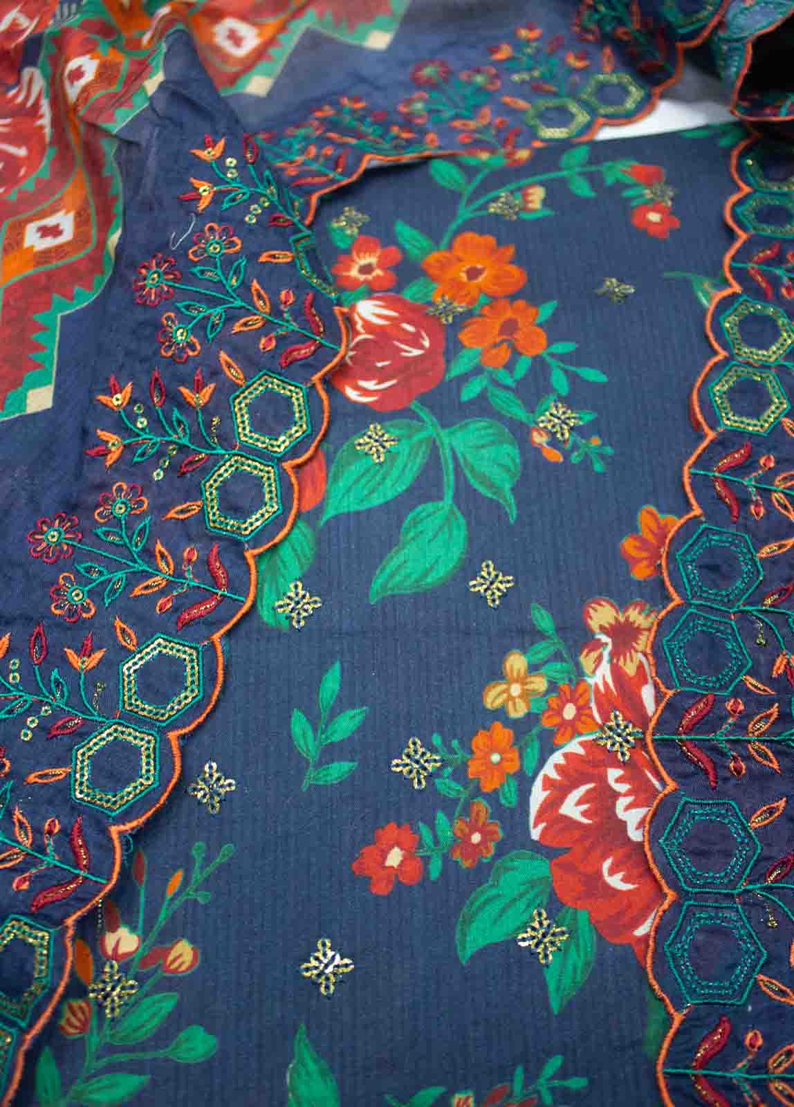 Bin Saeed Fabric - EMBC-0021- 3 Piece Lawn Embroidered UnStitched Suit