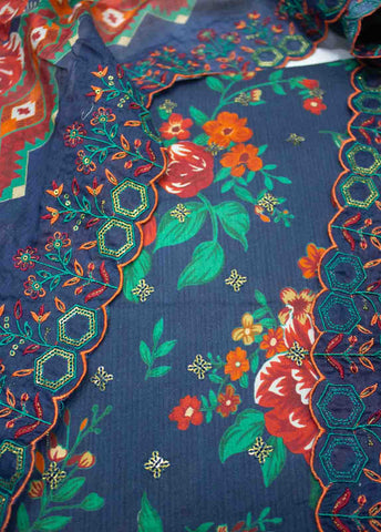 Bin Saeed Fabric - EMBC-0021- 3 Piece Lawn Embroidered UnStitched Suit