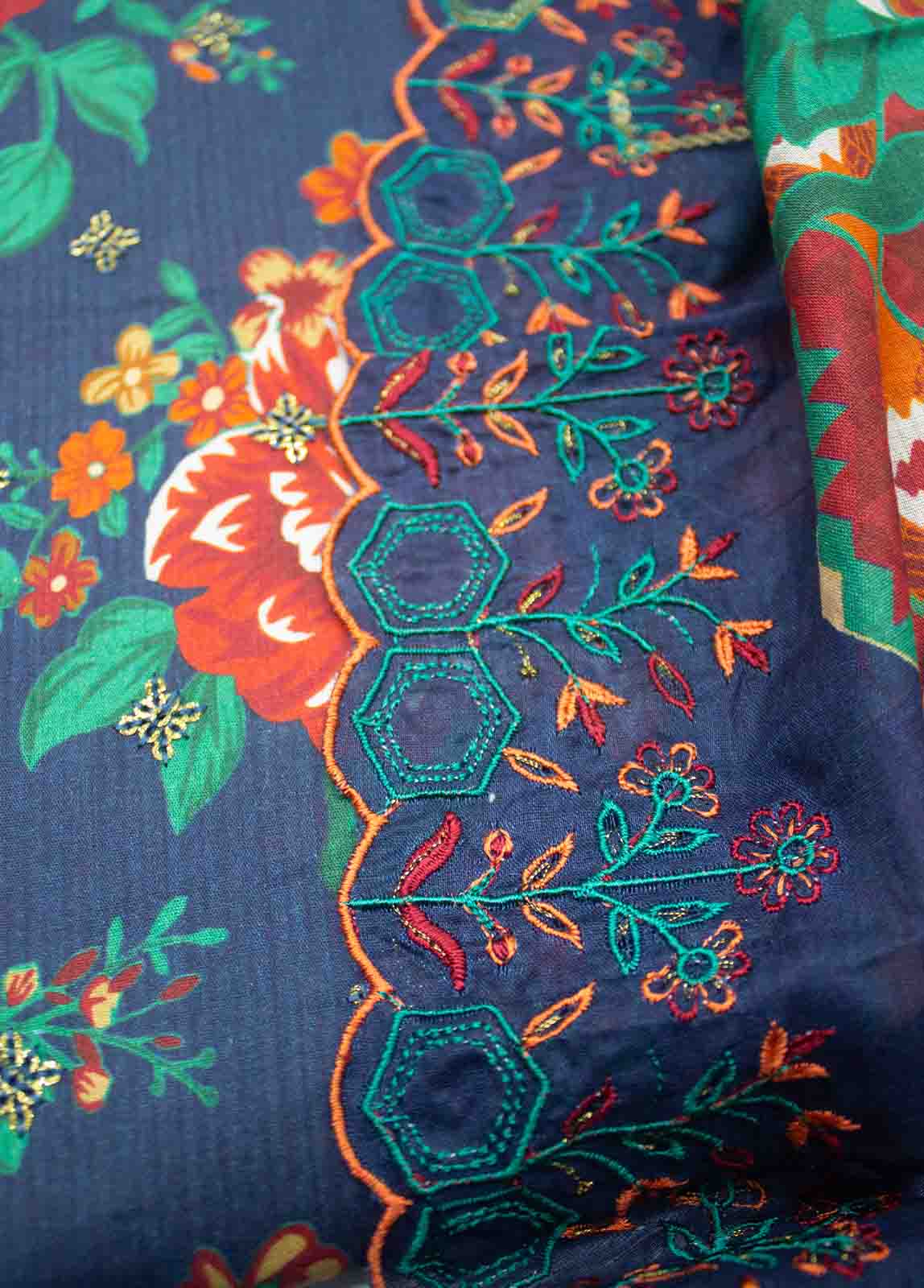 Bin Saeed Fabric - EMBC-0021- 3 Piece Lawn Embroidered UnStitched Suit