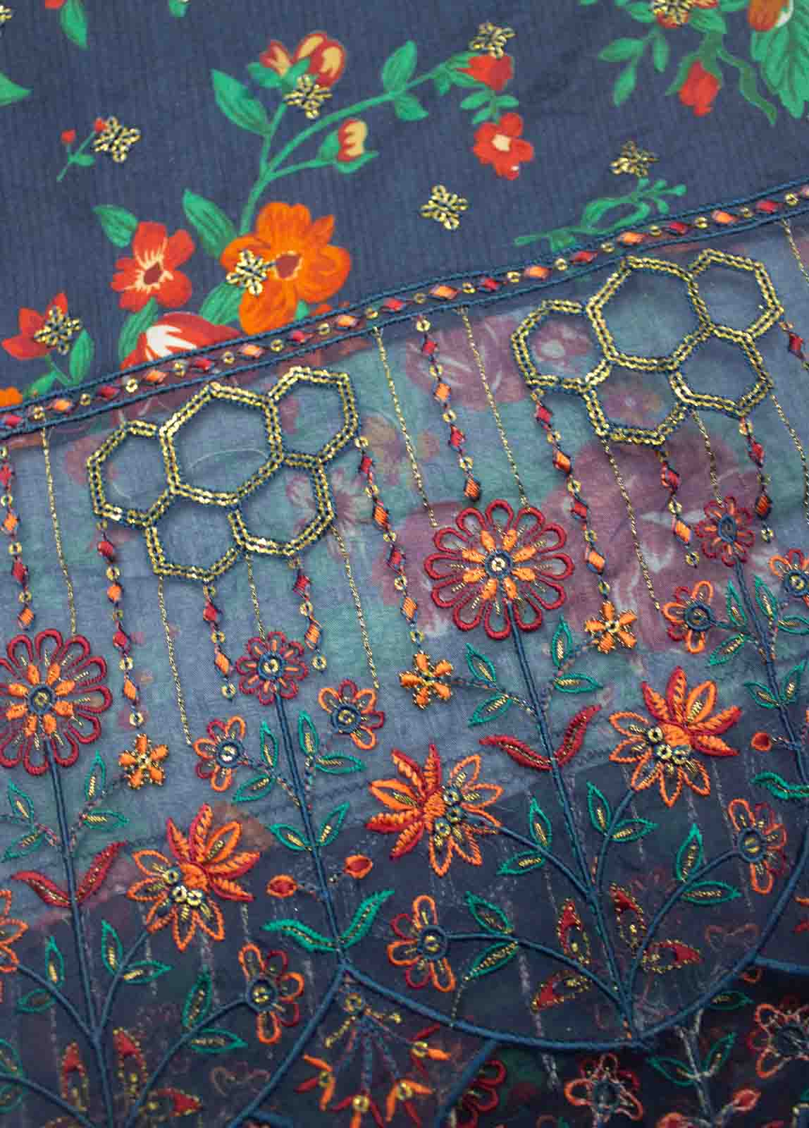 Bin Saeed Fabric - EMBC-0021- 3 Piece Lawn Embroidered UnStitched Suit