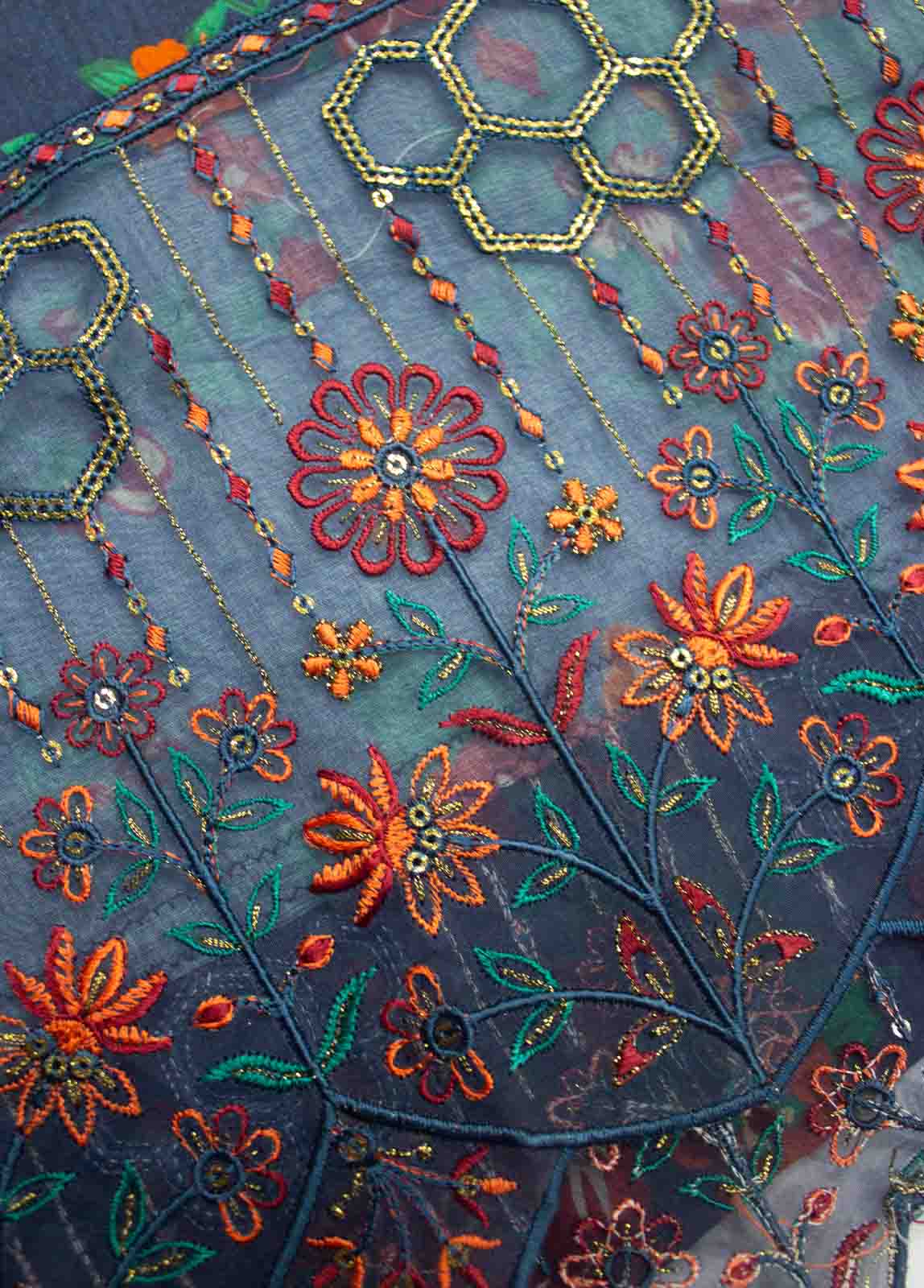 Bin Saeed Fabric - EMBC-0021- 3 Piece Lawn Embroidered UnStitched Suit