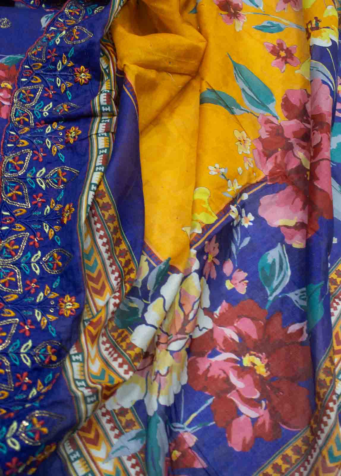 Bin Saeed Fabric - EMBC-0023- 3 Piece Lawn Embroidered UnStitched Suit