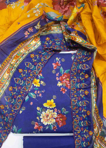 Bin Saeed Fabric - EMBC-0023- 3 Piece Lawn Embroidered UnStitched Suit