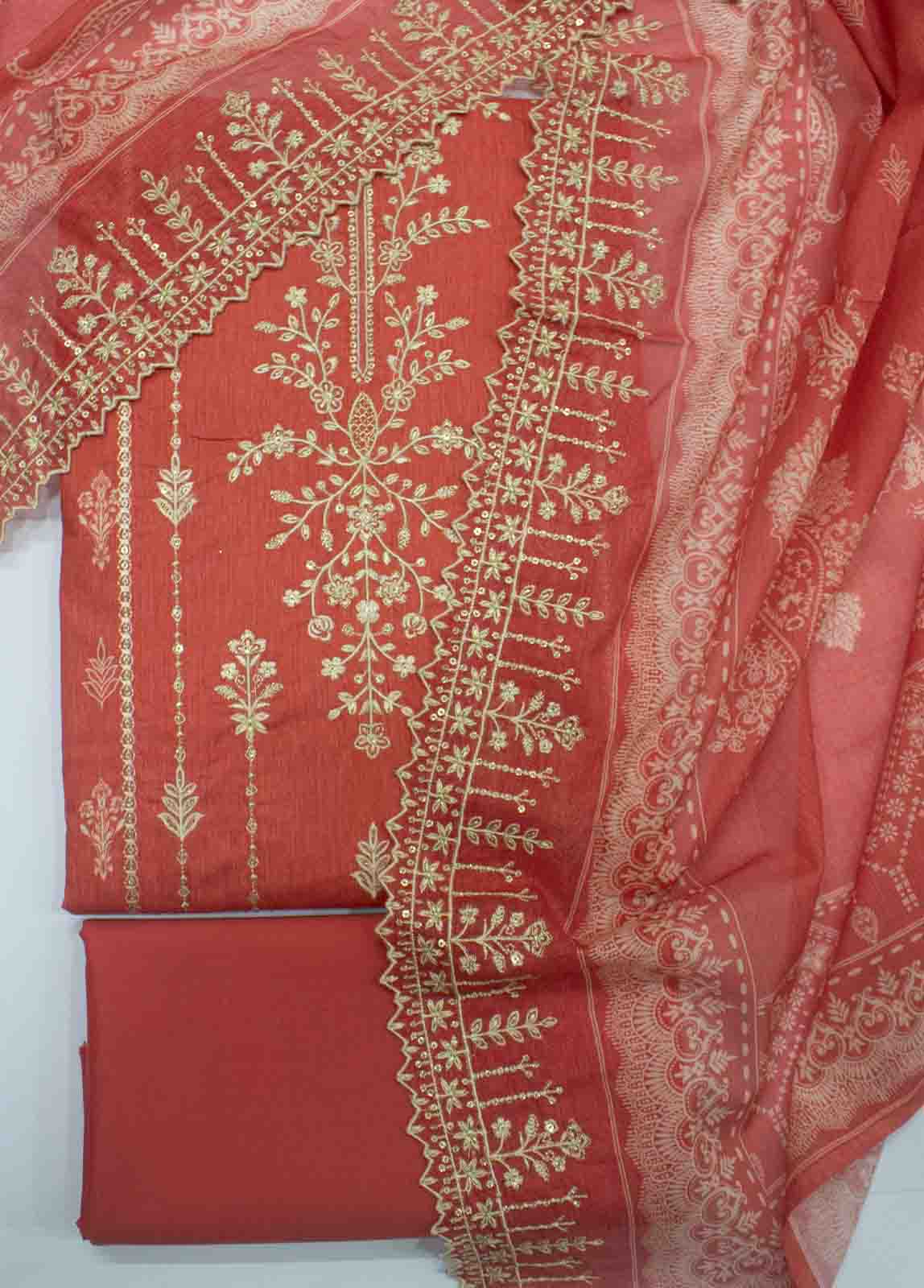 Bin Saeed Fabric - EMBC-0028- 3 Piece Lawn Embroidered UnStitched Suit