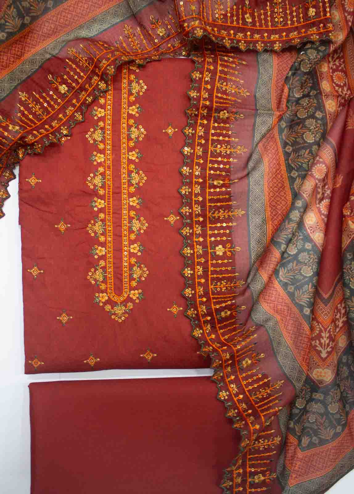 Bin Saeed Fabric - EMBC-0038- 3 Piece Lawn Embroidered UnStitched Suit