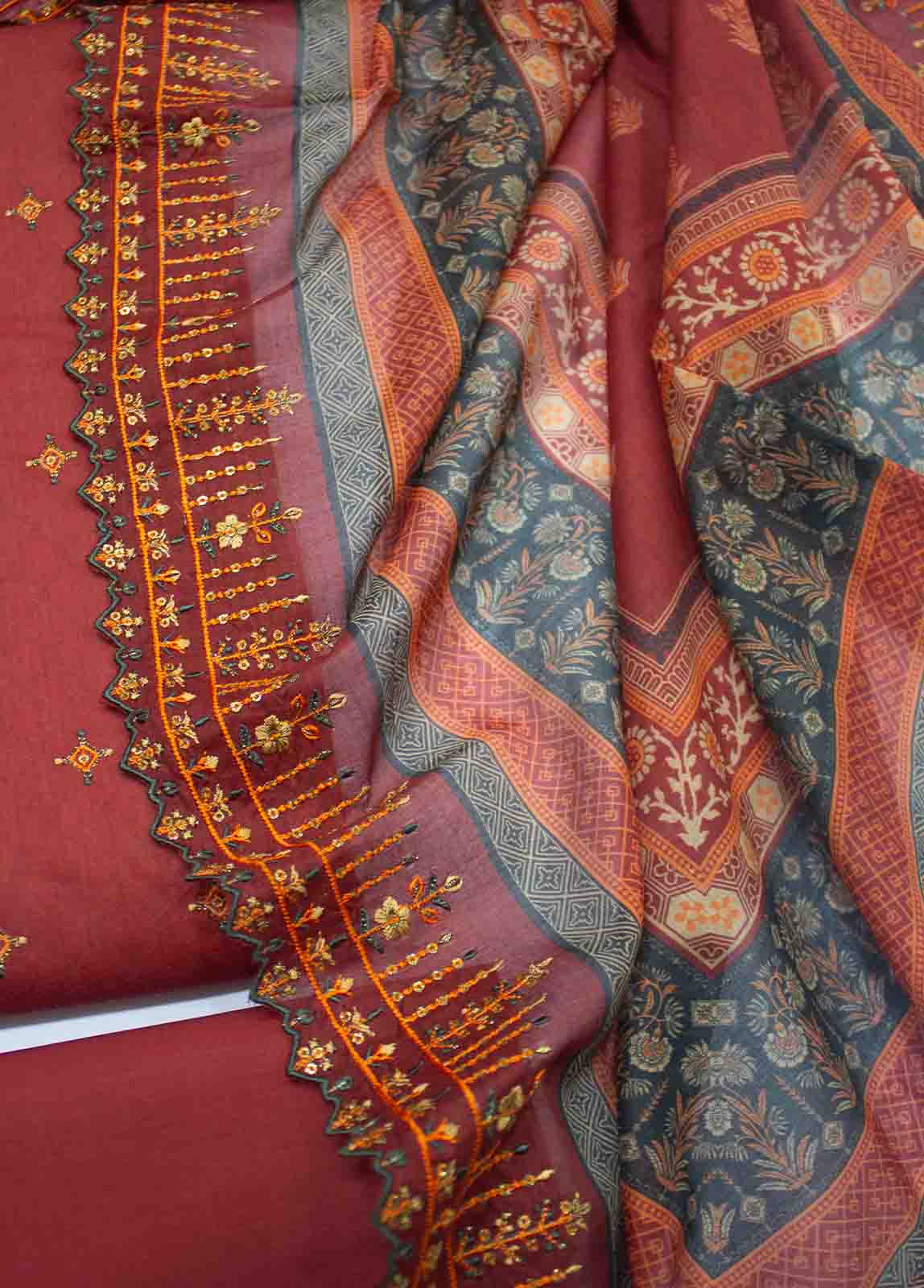 Bin Saeed Fabric - EMBC-0038- 3 Piece Lawn Embroidered UnStitched Suit