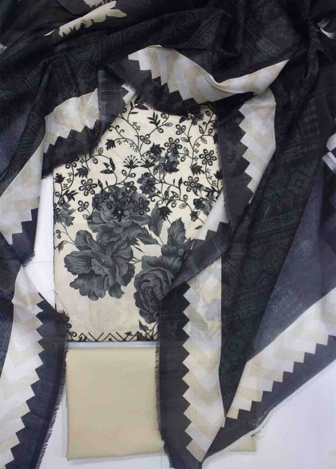 EMBC-0067- 3 Piece Embroidered Cotton UnStitched Suit