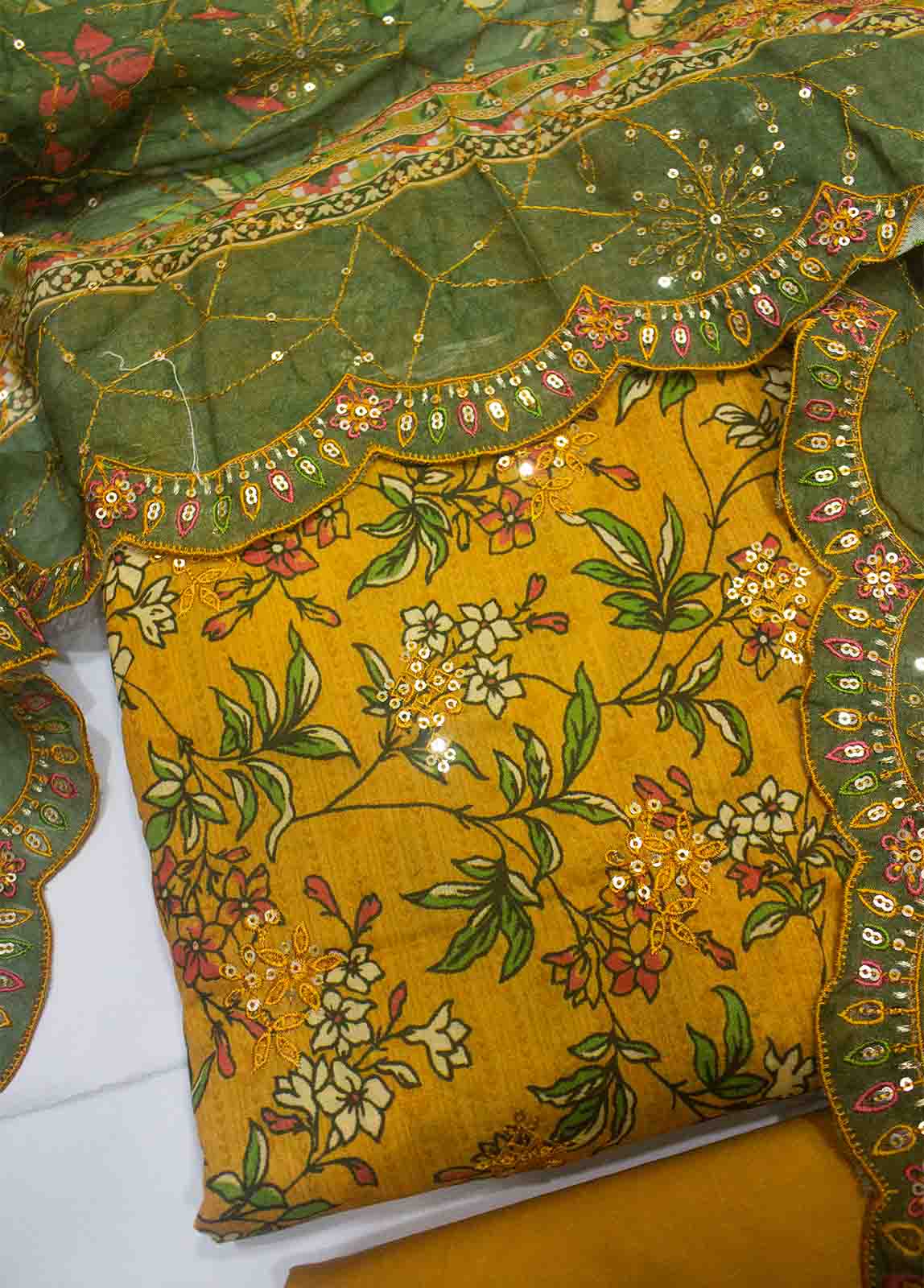 Bin Saeed Fabric - EMBC-0072- 3 Piece Embroidered Cotton UnStitched Suit