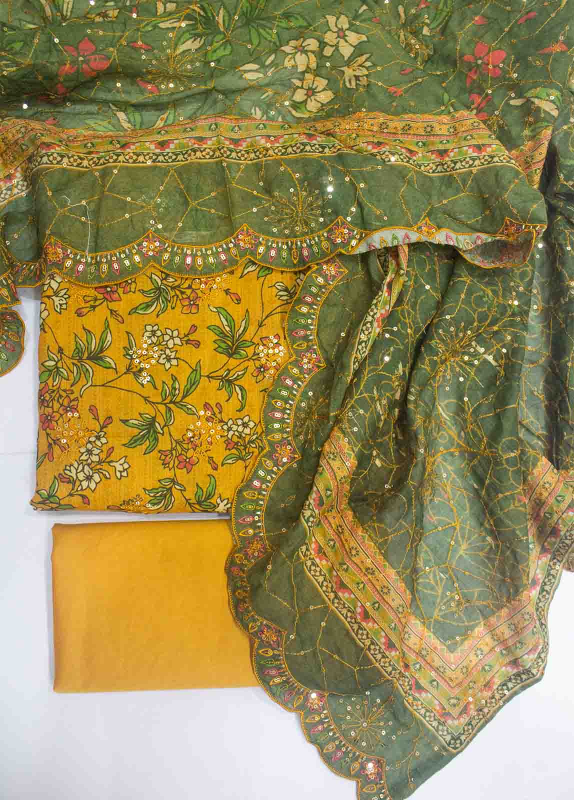 Bin Saeed Fabric - EMBC-0072- 3 Piece Embroidered Cotton UnStitched Suit