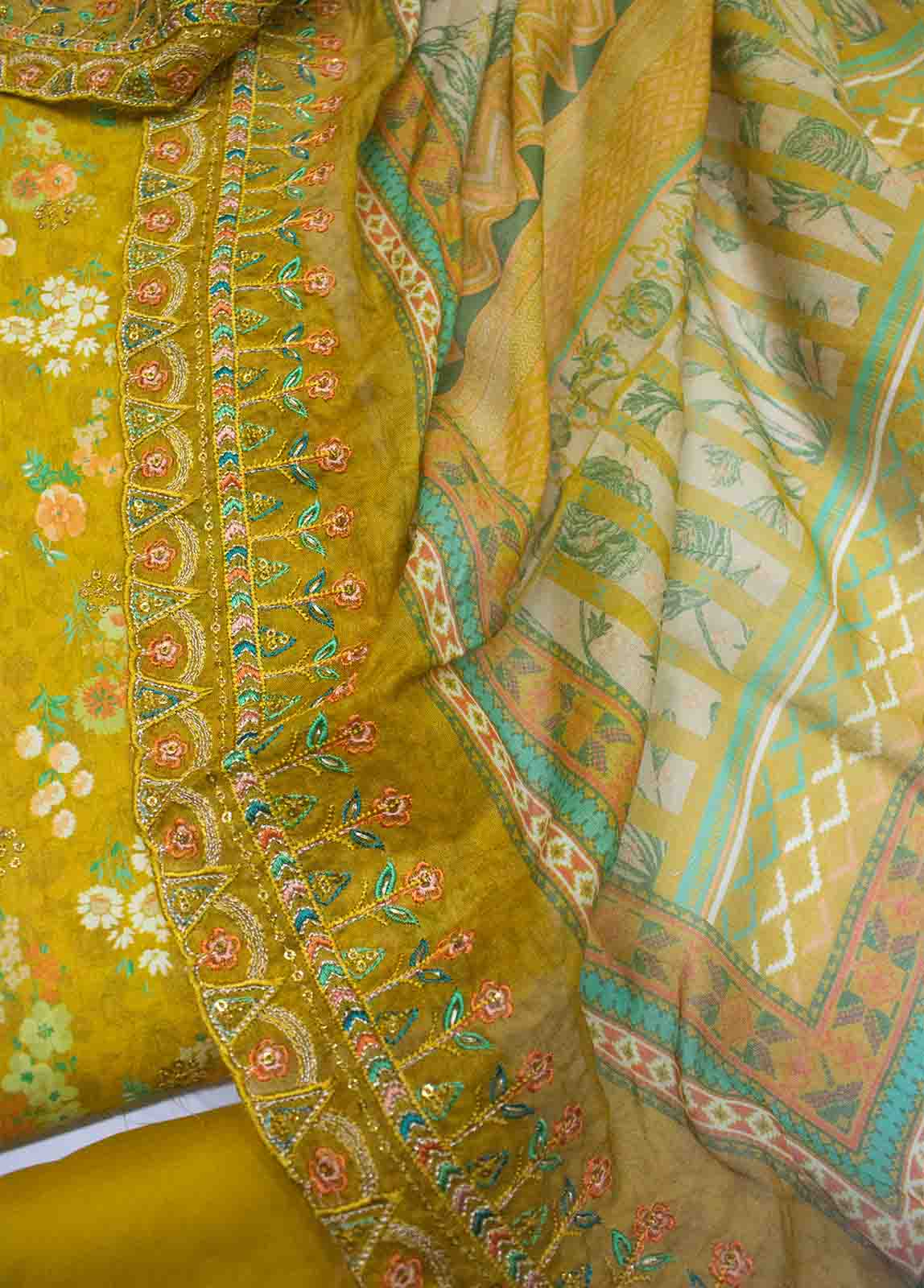 Bin Saeed Fabric - EMBC-0077- 3 Piece Embroidered Cotton UnStitched Suit