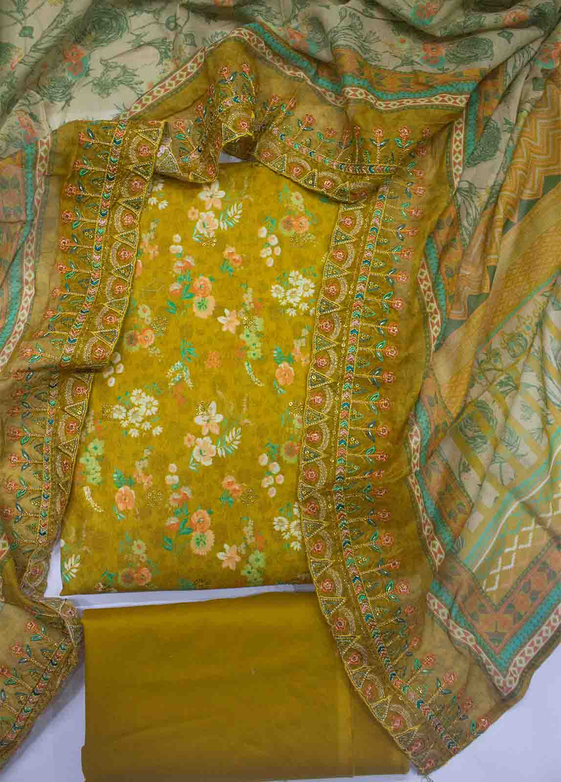 Bin Saeed Fabric - EMBC-0077- 3 Piece Embroidered Cotton UnStitched Suit