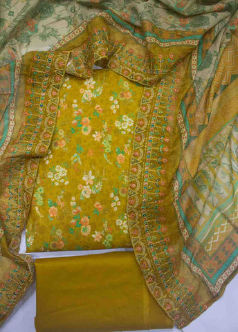 Bin Saeed Fabric - EMBC-0077- 3 Piece Embroidered Cotton UnStitched Suit