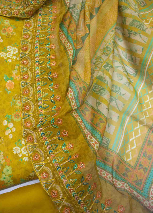 EMBC-0077- 3 Piece Embroidered Cotton UnStitched Suit