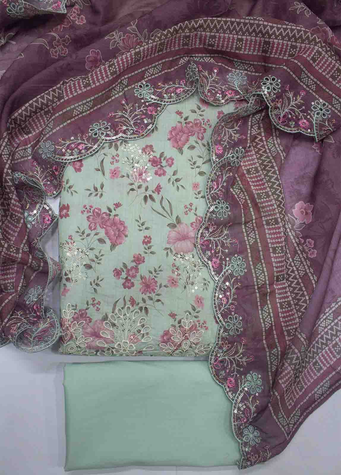 Bin Saeed Fabric - EMBC-0092- 3 Piece Embroidered Cotton UnStitched Suit