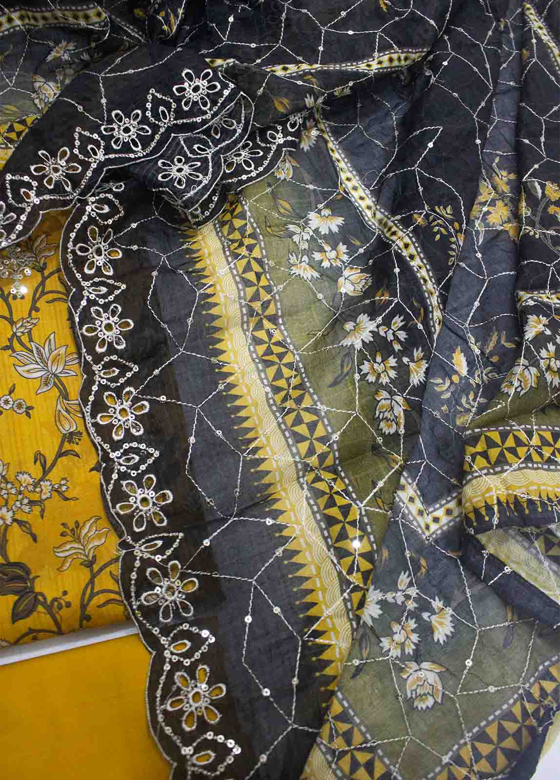 Bin Saeed Fabric - EMBC-0093- 3 Piece Embroidered Cotton UnStitched Suit