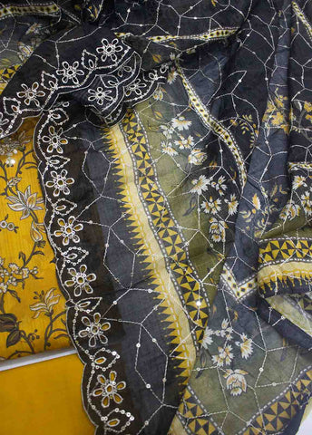 Bin Saeed Fabric - EMBC-0093- 3 Piece Embroidered Cotton UnStitched Suit
