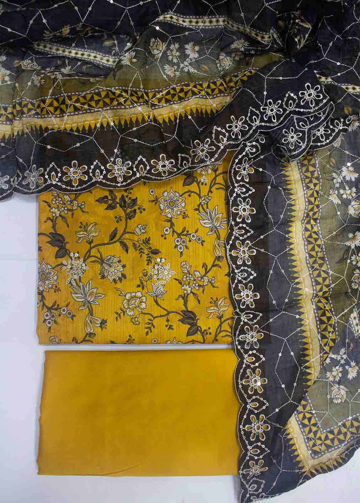 Bin Saeed Fabric - EMBC-0093- 3 Piece Embroidered Cotton UnStitched Suit