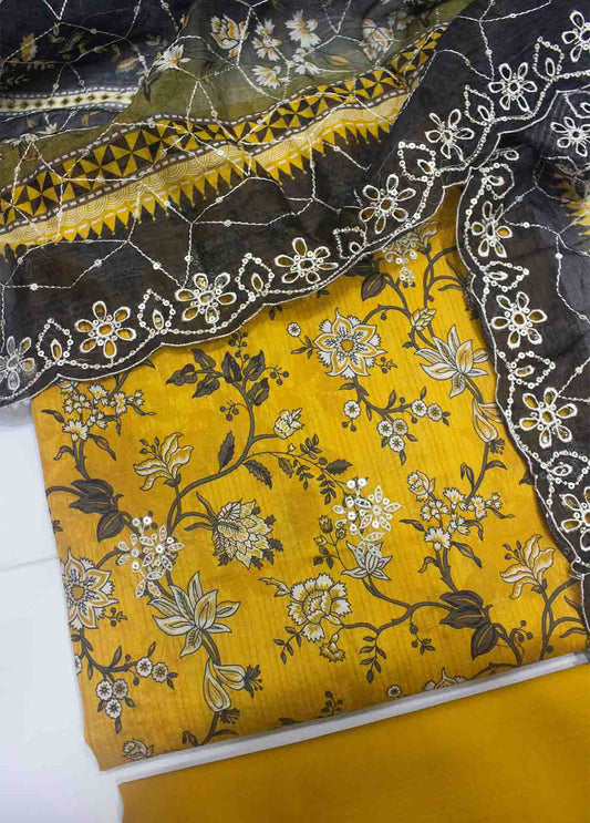 EMBC-0093- 3 Piece Embroidered Cotton UnStitched Suit