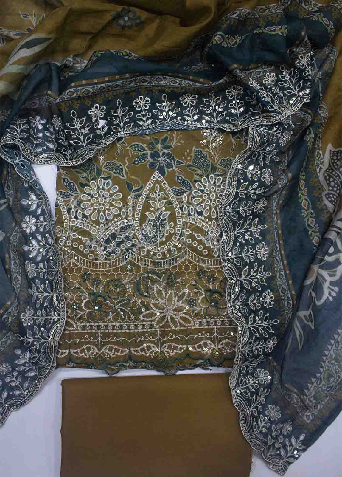 Bin Saeed Fabric - EMBC-0094- 3 Piece Embroidered Cotton UnStitched Suit