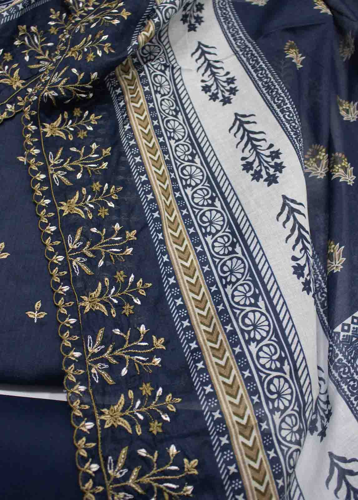 Bin Saeed Fabric - EMBC-010- 3 Piece Lawn Embroidered UnStitched Suit