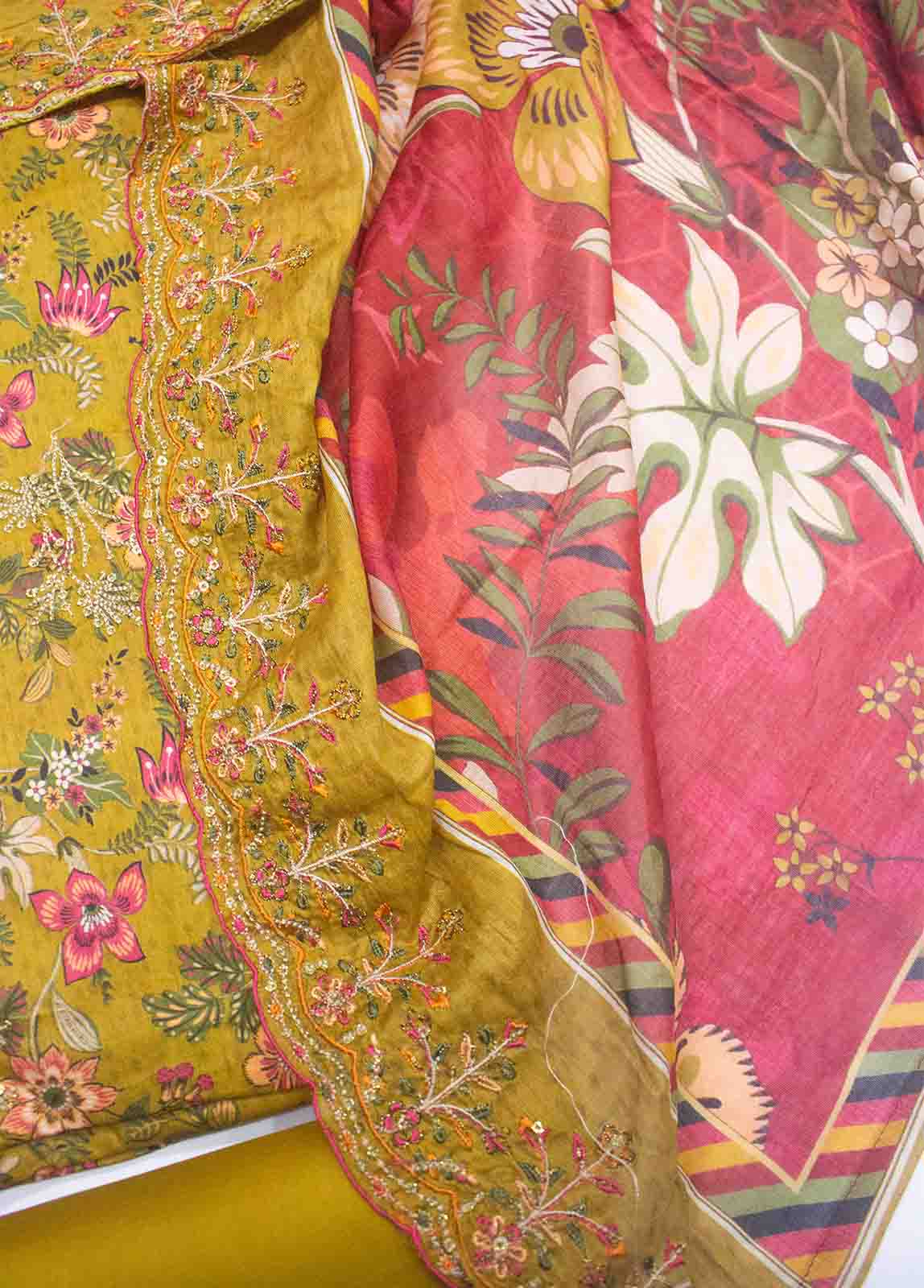 Bin Saeed Fabric - EMBC-0608- 3 Piece Embroidered Cotton UnStitched Suit