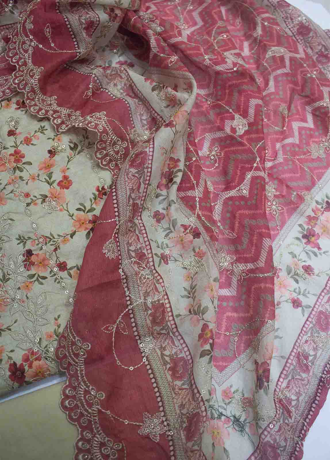 EMBC-0609- 3 Piece Embroidered Cotton UnStitched Suit
