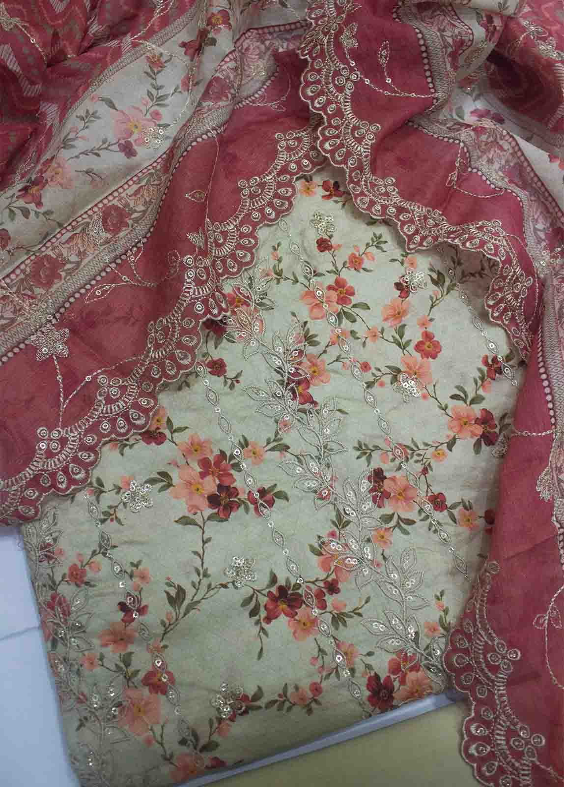 EMBC-0609- 3 Piece Embroidered Cotton UnStitched Suit
