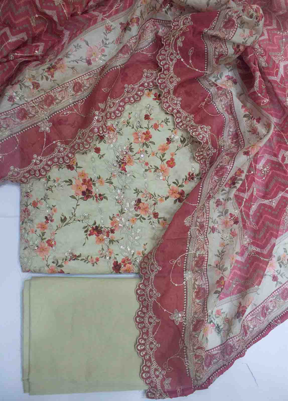 EMBC-0609- 3 Piece Embroidered Cotton UnStitched Suit