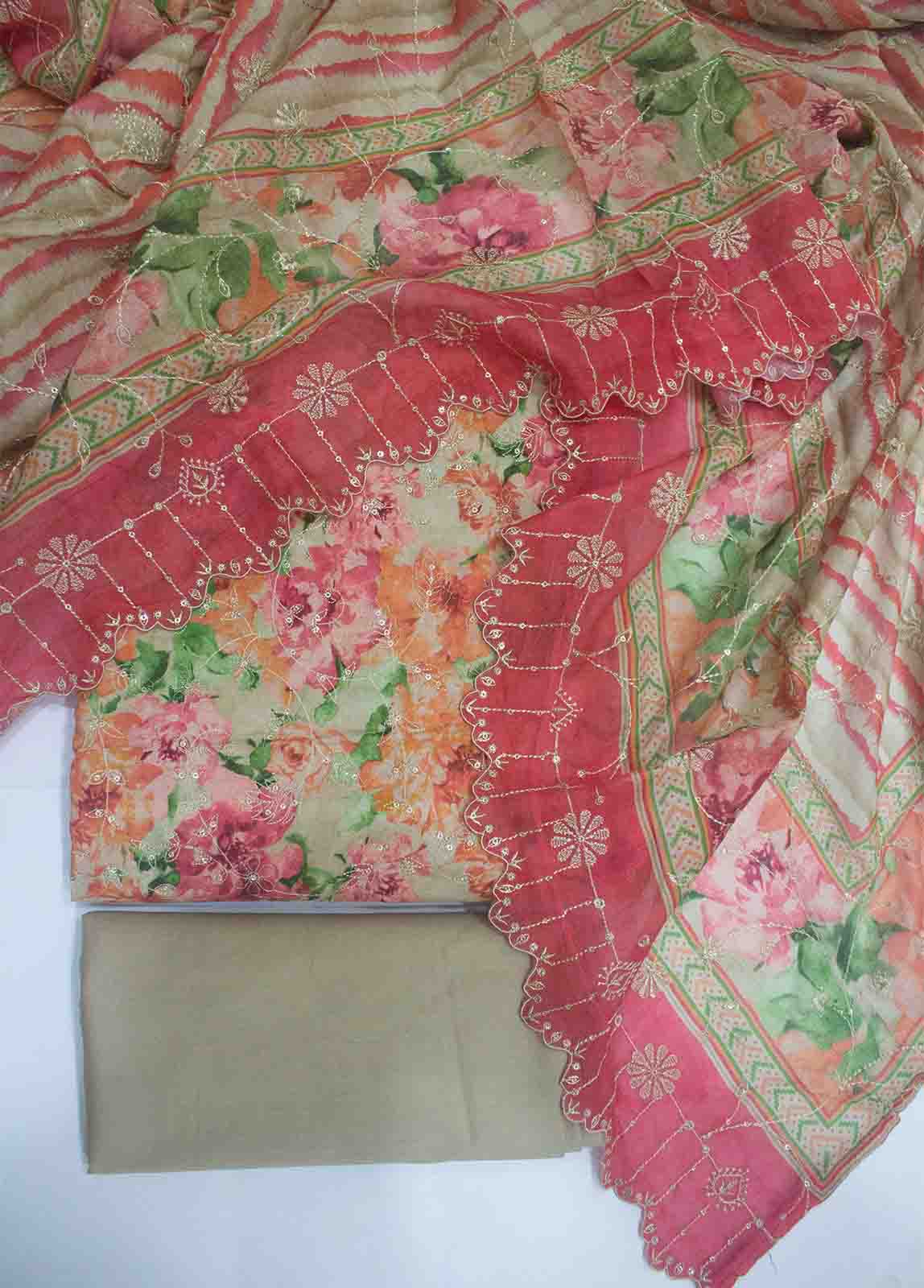 Bin Saeed Fabric - EMBC-0711- 3 Piece Embroidered Cotton UnStitched Suit