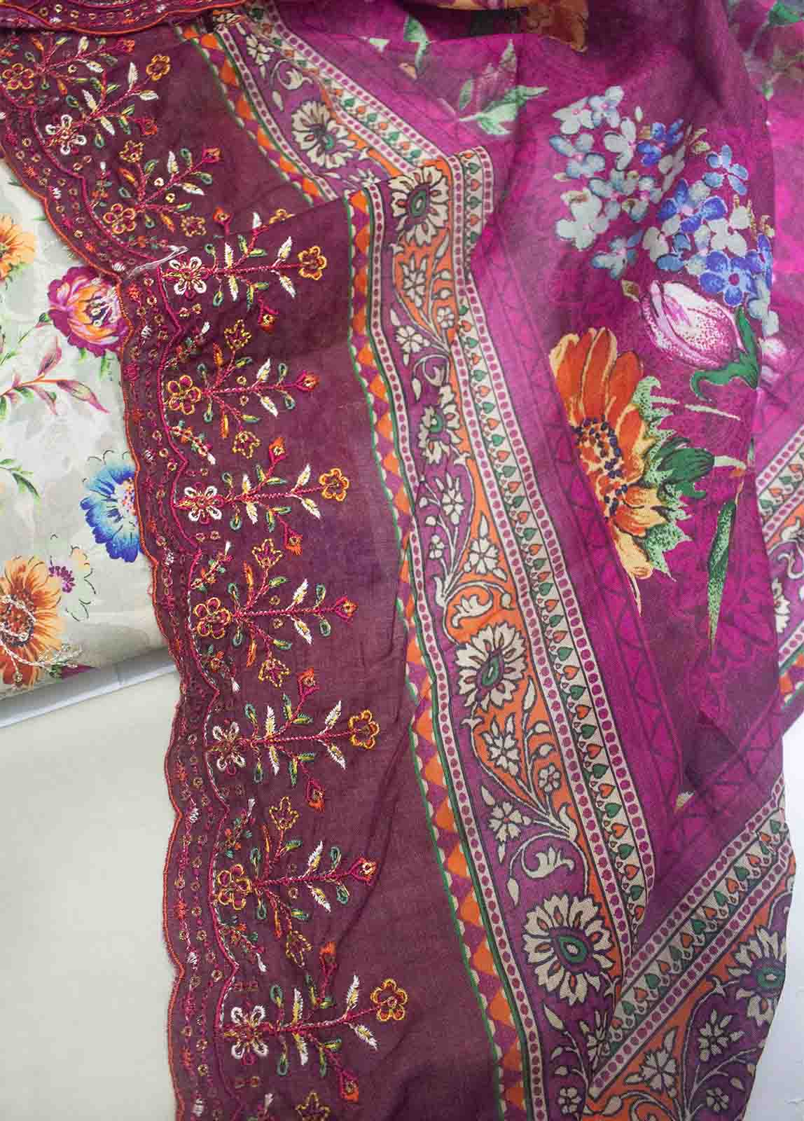 Bin Saeed Fabric - EMBC-0712- 3 Piece Embroidered Cotton UnStitched Suit