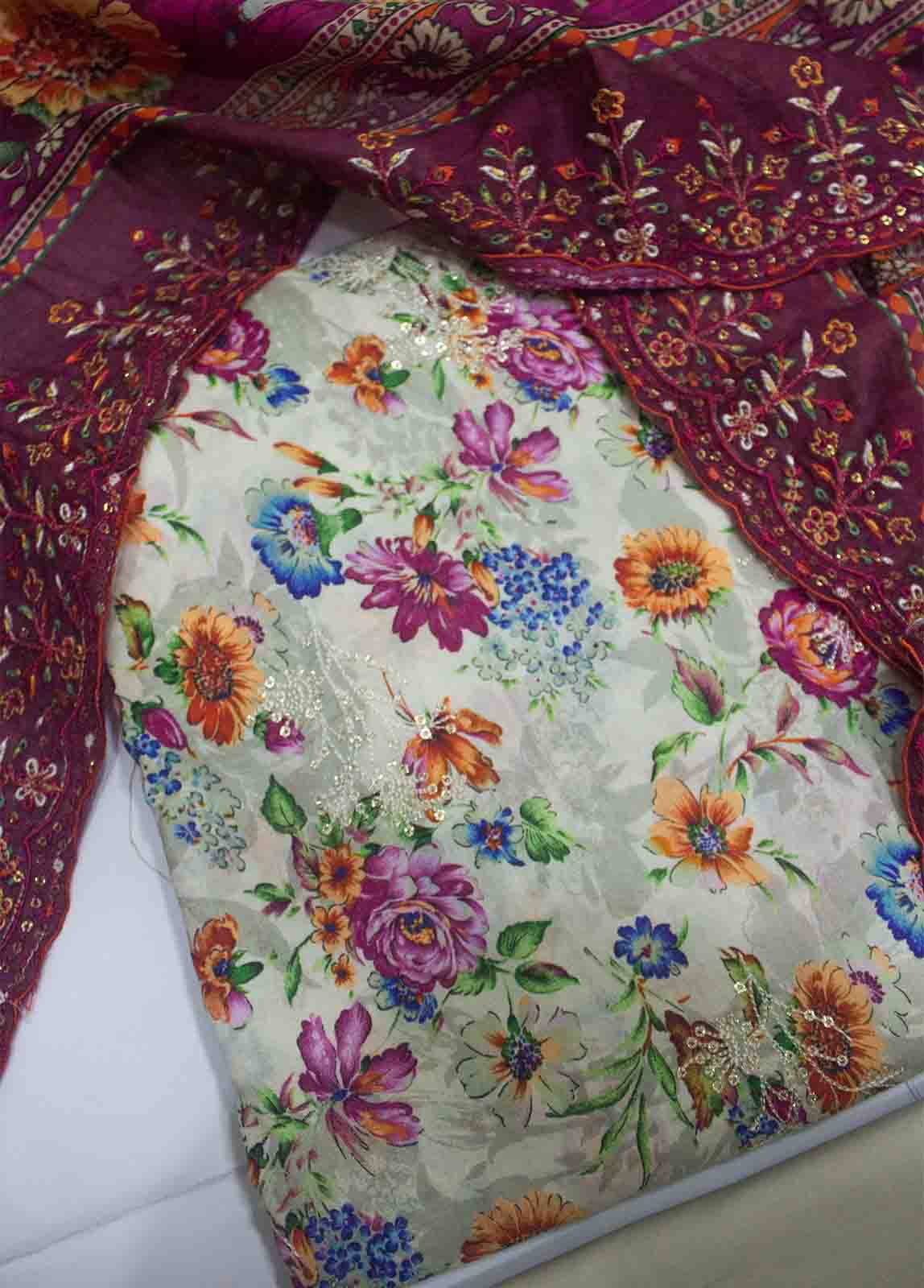 Bin Saeed Fabric - EMBC-0712- 3 Piece Embroidered Cotton UnStitched Suit