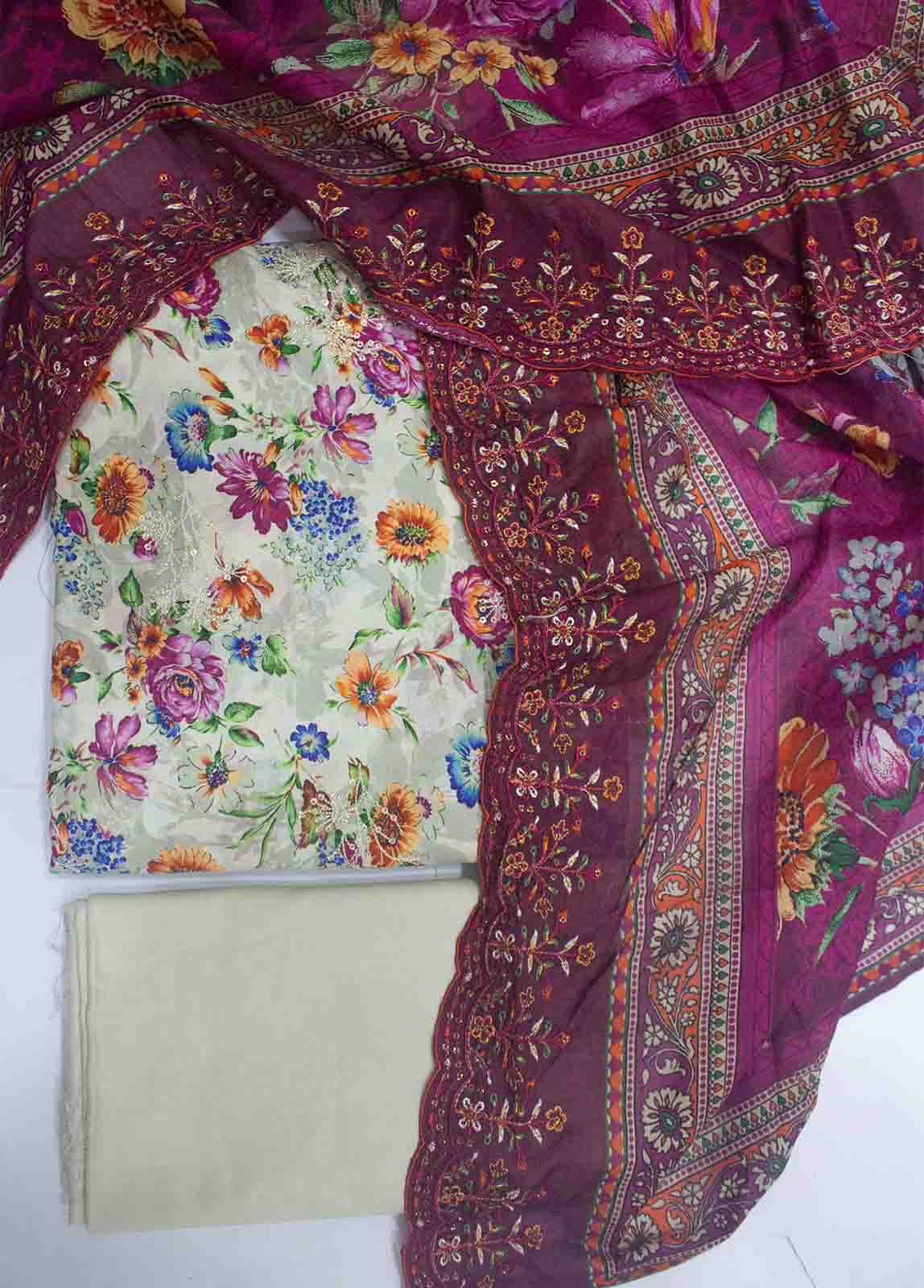EMBC-0712- 3 Piece Embroidered Cotton UnStitched Suit