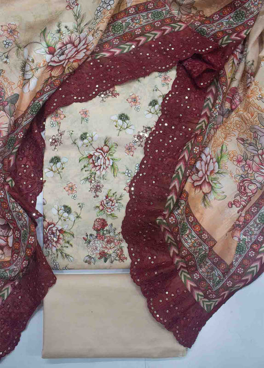 Bin Saeed Fabric - EMBC-0713- 3 Piece Embroidered Cotton UnStitched Suit