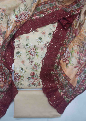 Bin Saeed Fabric - EMBC-0713- 3 Piece Embroidered Cotton UnStitched Suit