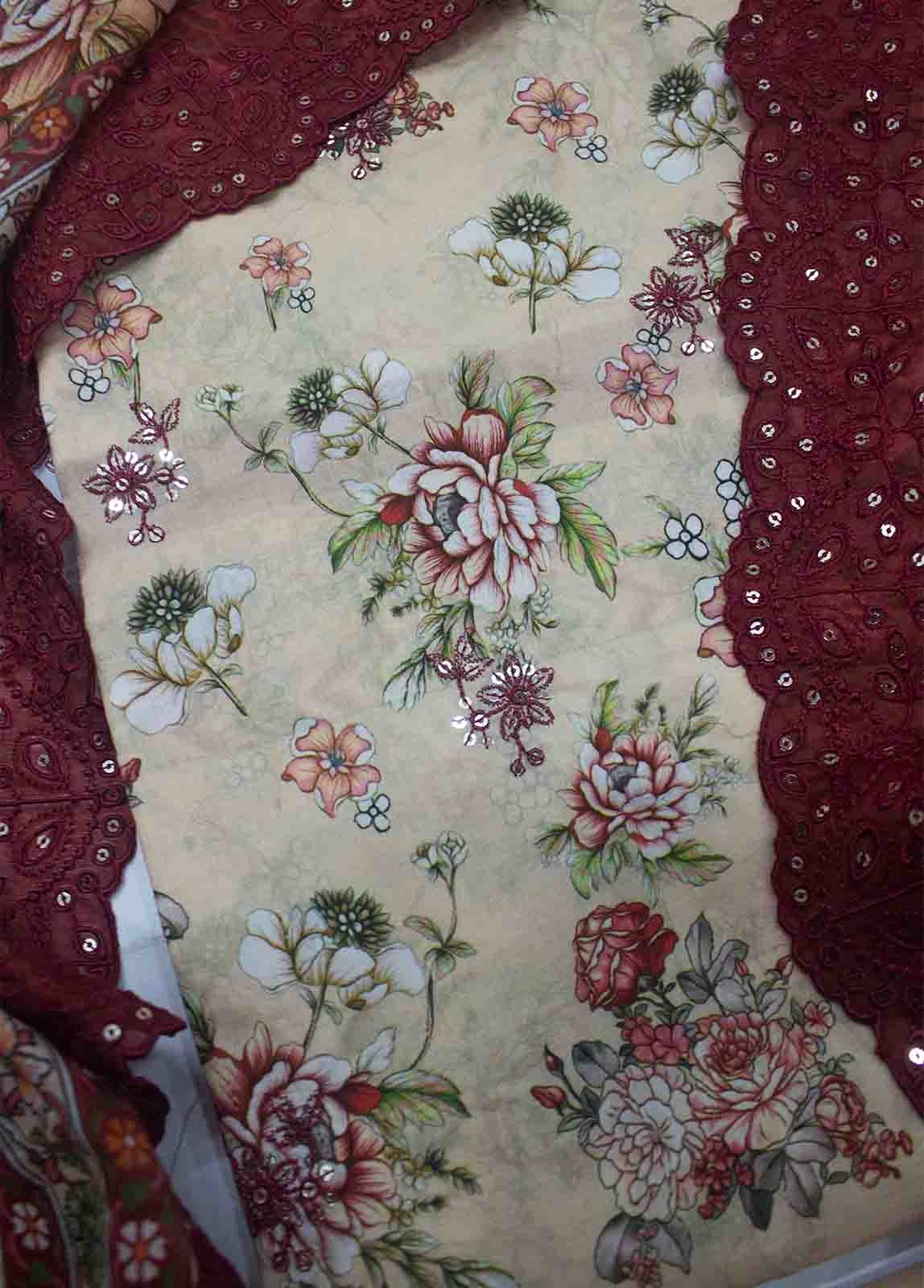 Bin Saeed Fabric - EMBC-0713- 3 Piece Embroidered Cotton UnStitched Suit