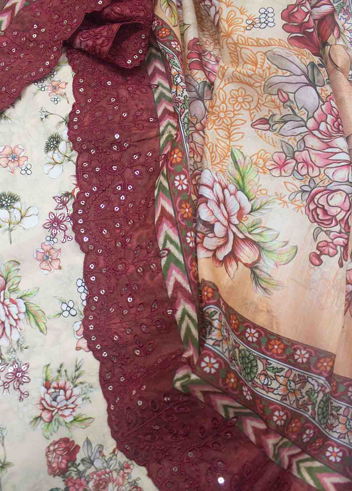 Bin Saeed Fabric - EMBC-0713- 3 Piece Embroidered Cotton UnStitched Suit