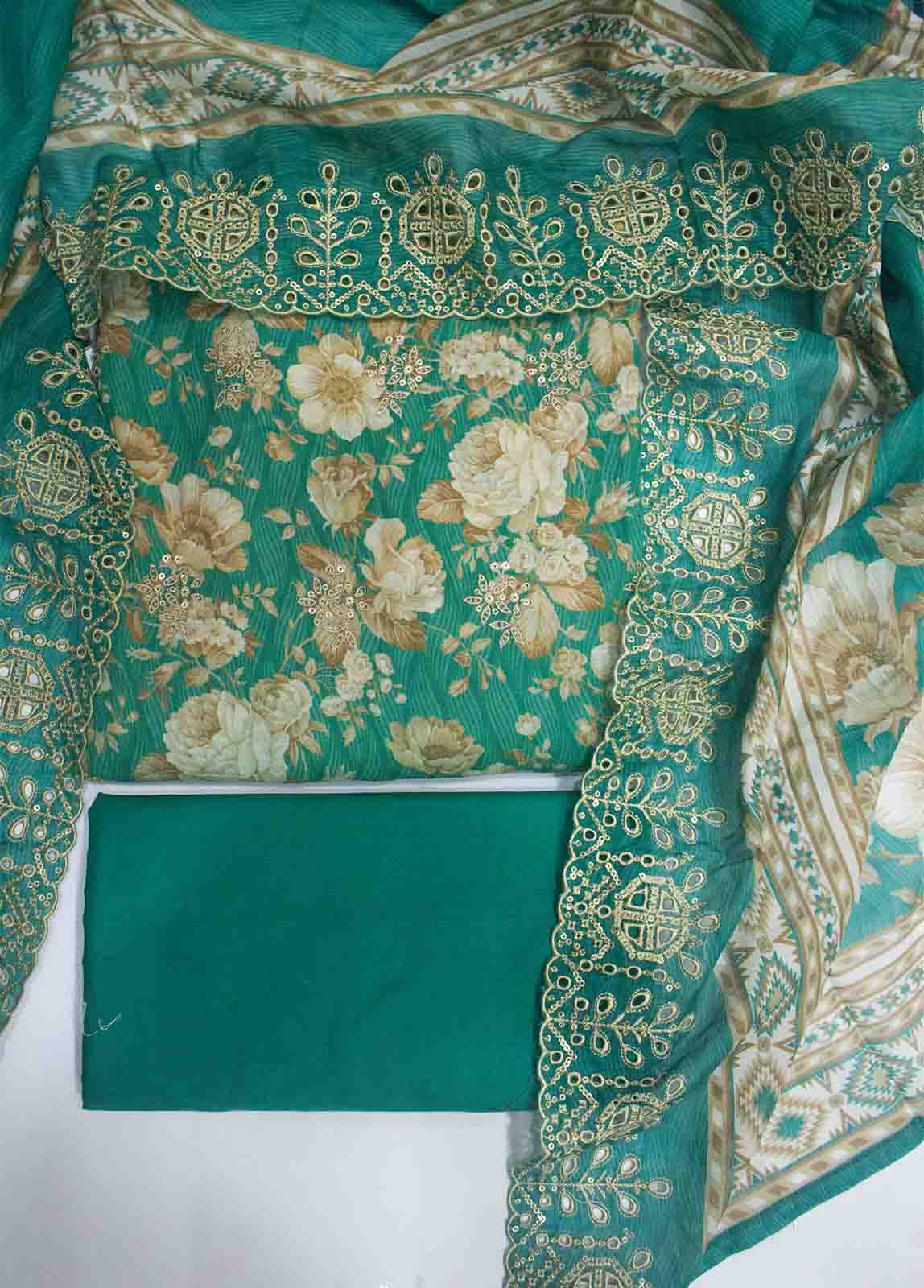 Bin Saeed Fabric - EMBC-0715- 3 Piece Embroidered Cotton UnStitched Suit
